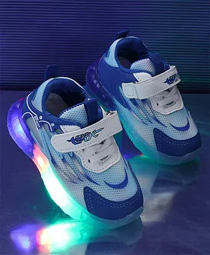 KIDLINGSS Wave Design & Patch Detailed Velcro Closure LED Shoes - Blue