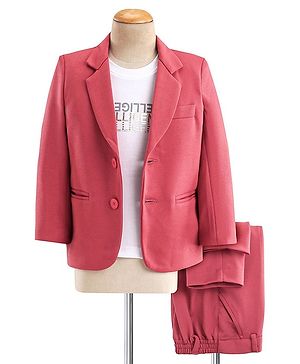 Babyhug Woven Full Sleeves Stretch Party Suit & T-Shirt with Text Print - White & Salmon Pink