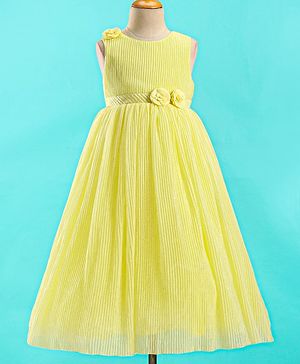 Babyhug Sleeveless Textured Party Dress with Floral Applique - Yellow