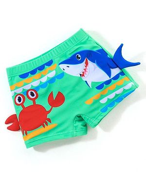 Babyhug Crab Print Swimming Trunk - Green