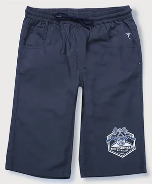 PALM TREE  Motorcycle 1995 Printed Solid Bermuda Shorts -Navy Blue