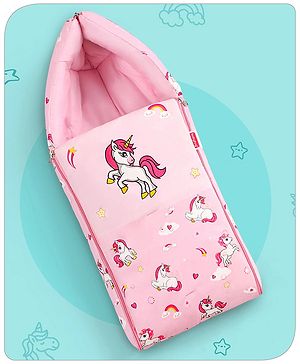 Babyhug Velour Sleeping Bag Unicorn Print - Pink