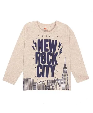 Forever Kids Full Sleeves New Rock City Text And  Graphic  Printed Tee - Cream