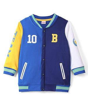 Babyhug Cotton Knit Full Sleeves Bomber Style Sweatjacket With Text Graphics - Navy Blue