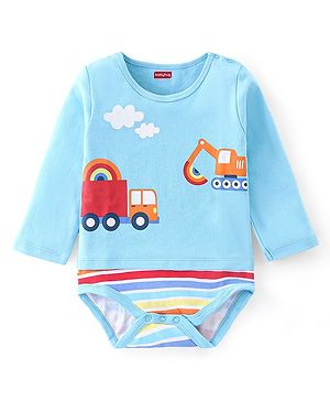 Babyhug 100 % Cotton Full Sleeves Onesie JCB Printed - Blue