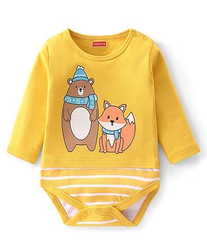 Babyhug 100% Cotton Full Sleeves Onesies Fox Print with Shoulder Snap Buttons - Yellow