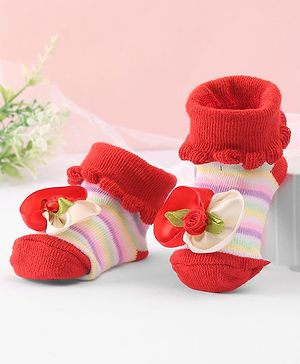 Cute Walk by Babyhug Sock Shoes With Flower Applique - Red