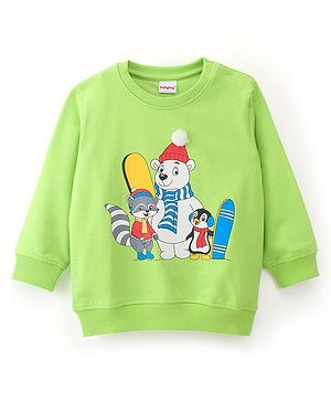 Babyhug 100% Cotton Knit Full Sleeves Animals Graphics Sweatshirt - Lime Green