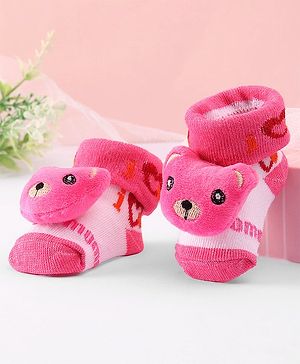 Cute Walk by Babyhug Socks Shoes with Bear Applique - Light Pink