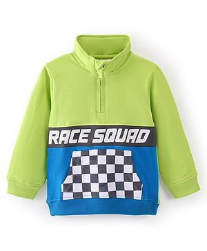 Babyhug Cotton Knit Full Sleeves High Neck Sweatshirt With Graphics- Green & Blue