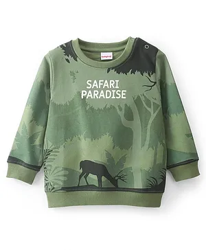 Babyhug 100% Cotton Knit Full Sleeves Jungle Safari Graphics Sweatshirt - Olive Green