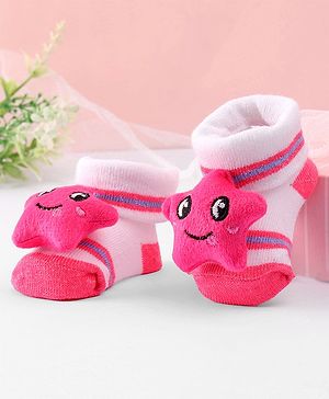 Cute Walk by Babyhug Socks Shoes with Star Applique - Light Pink