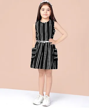 Naughty Ninos Sleeveless Rayon  A-Line Striped Dress - Black & White