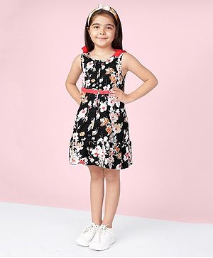 Naughty Ninos Sleeveless Floral Printed Fit & Flare Dress - Black