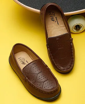 Tiny Bugs Perforated Designed Loafers - Brown