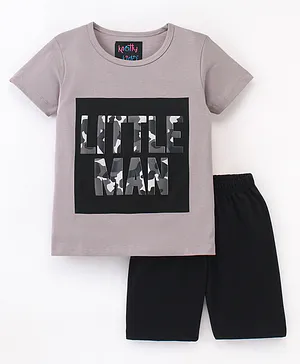 Knotty Kids Half Sleeves Little Man Printed T Shirt And Shorts -  Grey & Black