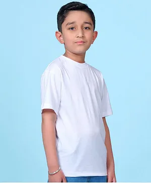 NUSYL Half Sleeves Solid White Oversized Tee - White