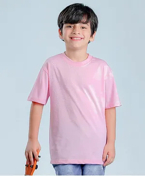 NUSYL Half Sleeves Solid Light Pink Oversized T Shirt - Light Pink