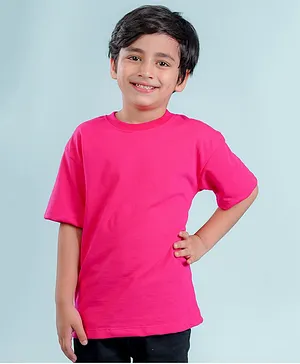 NUSYL Half Sleeves  Solid Hot Pink Oversized T Shirt -Hot Pink