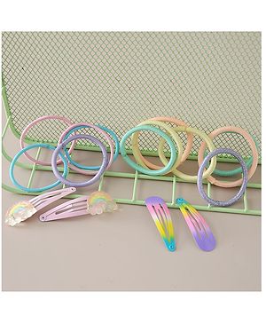 Babyhug Combo Set of 4 Snap Clips & 12  Hair Rubber Bands - Multicolor