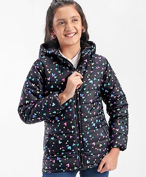 Pine Kids Full Sleeves Hooded All Over Heart Printed Jacket - Multicolor