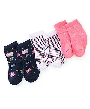 Cutewalk By Babyhug Anti Bacterial Ankle Length Socks Butterfly Design Pack Of 3 - Multicolour