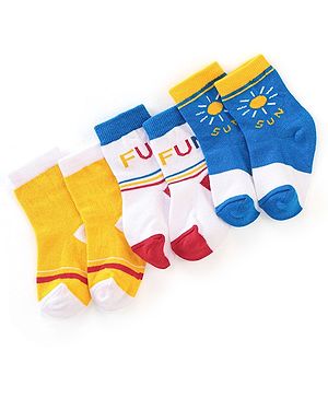 Cute Walk By Babyhug Anti Bacterial Ankle Length Socks Sun Design Pack Of 3 - Multicolour