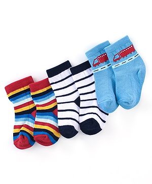 Cute Walk by Babyhug Anti Bacterial Ankle Length Socks Car Design Pack Of 3 - Multicolour