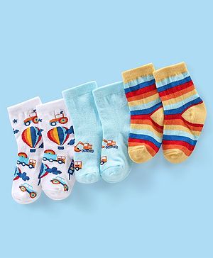 Cute Walk by Babyhug Anti Bacterial Ankle Length Socks Car Design Pack Of 3 - Multicolour