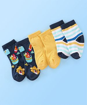Cute Walk By Babyhug Anti Bacterial Ankle Length Socks Striped Pack Of 3 - Multicolour