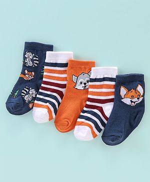 Cute Walk by Babyhug Anti Bacterial Ankle Length Socks Striped Design Pack Of 5 - Multicolour