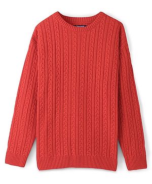 Pine Kids Full Sleeves Cable Knit Sweater - Deep Orange