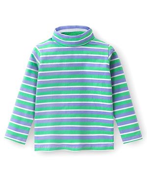 Babyhug Cotton Lycra Full Sleeves Turtle Neck T-Shirt with Stripes - Blue & Green