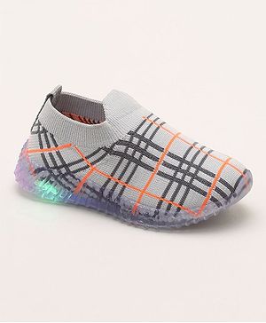Priaansha Kids Checkered LED Slip On Shoes - Grey