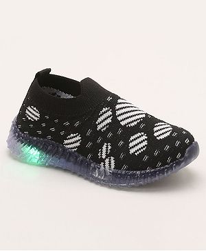 Priaansha Kids Graphic Mesh Designed LED Slip On Shoes - Black