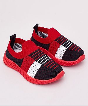 Priaansha Kids  Unisex Mesh Designed  Stripe Printed Slip Ons Shoes - Red