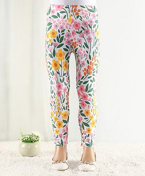 Babyhug Cotton Lycra Full Length Stretchable Leggings Floral Print- Cream