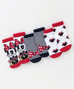 Cute Walk By Babyhug Anti Bacterial Ankle Length Socks MInnie Mouse Print Pack Of 3 - Red & Black