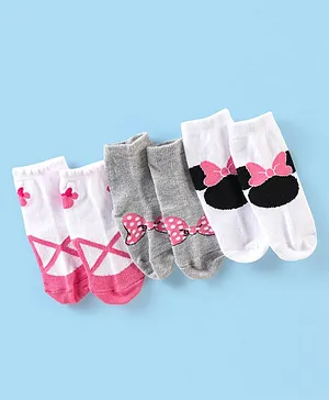 Cute Walk Disney By Babyhug Anti Bacterial Ankle Length Socks Minnie Design Pack Of 3 - Multicolour