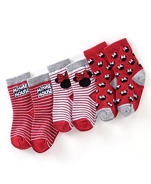 Cute Walk Disney By Babyhug Anti Bacterial Ankle Length Socks Minnie Mouse Design Pack Of 3 - Multicolour