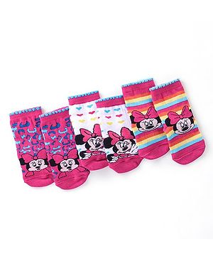 Cute Walk Disney By Babyhug Anti Bacterial Ankle Length Socks Minnie Mouse Design Pack Of 3 - Multicolour
