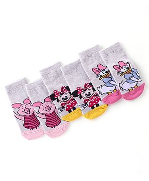 Cute Walk Disney By Babyhug Anti Bacterial Ankle Length Socks Minnie Mouse Design Pack Of 3 - Multicolour