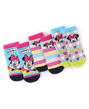 Cute Walk By Babyhug Anti Bacterial Non Terry Ankle Length Minnie Mouse Print Socks Pack Of 3 - Multicolor