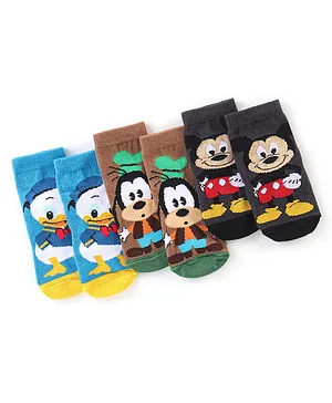 Cute Walk By Babyhug Anti Bacterial Non Terry Ankle Length Disney Characters Print Socks Pack Of 3 - Multicolor