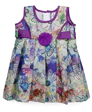 Mom's Girl Flower Applique Pleated Dress - Purple