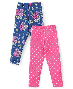 Babyhug Cotton Lycra Knit Full Length Polka Dots & Floral Printed Leggings Pack of 2 - Multicolour