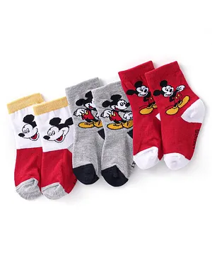 Cute Walk Disney By Babyhug Anti Bacterial Ankle Length Socks Mickey Mouse Design Pack Of 3 - Multicolour