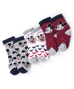 Cute Walk Disney By Babyhug Anti Bacterial Ankle Length Socks Mickey Mouse Design Pack Of 3 - Multicolour