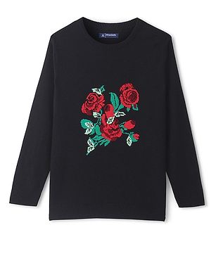 Pine Kids  Full Sleeves Jaquard Sweater Floral Design - Black