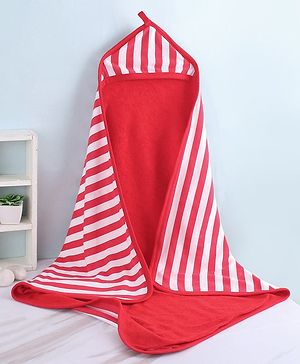Babyhug Knit Terry Hooded Two Layer Bath Towel with Fox Print L 76 X B 76 cm - Red